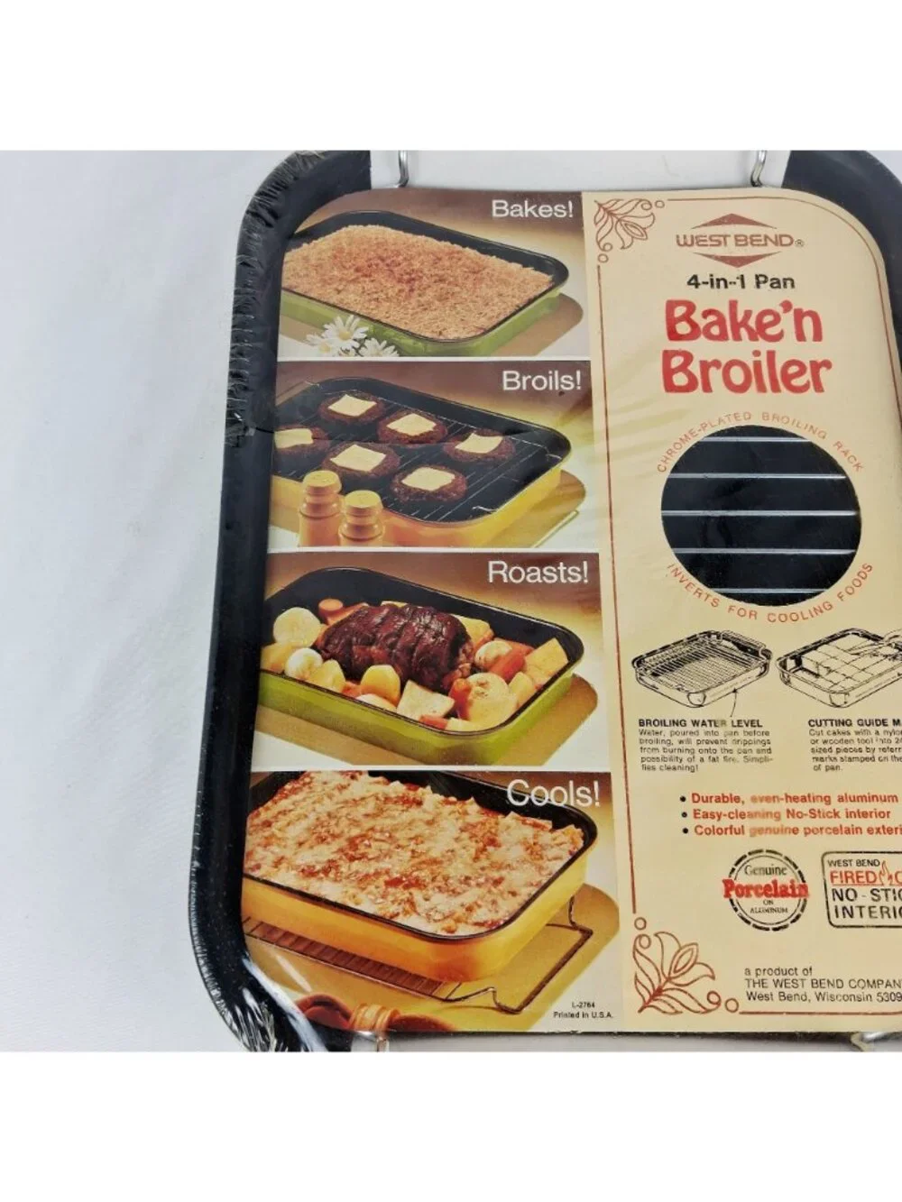 West Bend 4-In-1 Bake'n Broiler Pan Chrome-Plated Rack Durable Aluminum & Porcel